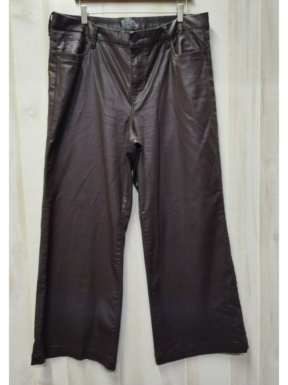 Kut From The Kloth Brown Coated Jeans Sz 18 Meg Fab Ab Wide Leg High Rise Pants